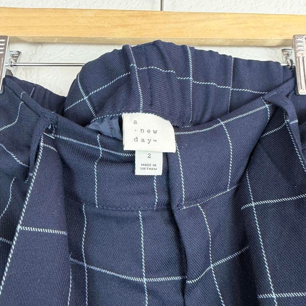 A New Day Navy Windowpane Plaid Paperbag Pants Size 2 - Picture 2 of 3